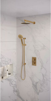 Brauer Regendoucheset Inbouw Brauer Gold Edition Thermostatisch 20cm met 3-Weg Omstelling, Wandarm, Glijstang en Handdouche 3-Standen Geborsteld Goud