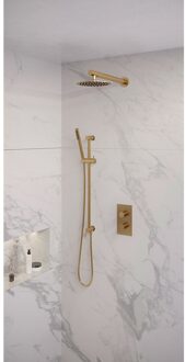 Brauer Regendoucheset Inbouw Brauer Gold Edition Thermostatisch 20cm met 3-Weg Omstelling, Wandarm, Glijstang en Staaf Handdouche Geborsteld Goud