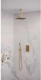 Brauer Regendoucheset Inbouw Brauer Gold Edition Thermostatisch 30cm met 3-Weg Omstelling, Plafondarm en Staaf Handdouche Geborsteld Goud