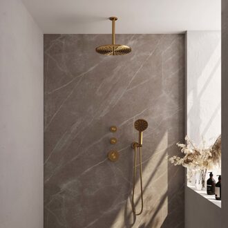 Brauer Regendoucheset Inbouw Brauer Gold Edition Thermostatisch 30cm met Plafondarm en Handdouche 3-Standen Losse Stopkranen Geborsteld Goud