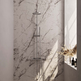 Brauer Regendoucheset Opbouw Brauer Brushed Carving 20 cm Thermostatisch met Handdouche 3-Standen Geborsteld RVS Brauer