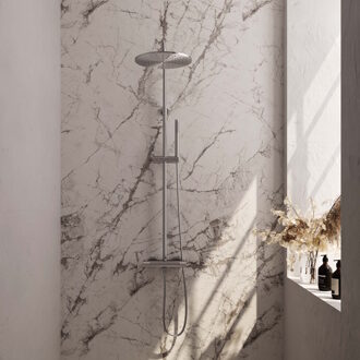 Brauer Regendoucheset Opbouw Brauer Copper Carving 30 cm Thermostatisch met Staaf Handdouche Geborsteld Koper