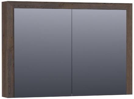 Brauer Rise Spiegelkast 100 cm - zonder Verlichting - Met 2 Dubbelzijdige Spiegeldeuren - Lamellen Eiken Zwart