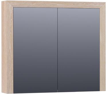 Brauer Rise Spiegelkast 80 cm - zonder Verlichting - Met 2 Dubbelzijdige Spiegeldeuren - Lamellen Eiken Wit