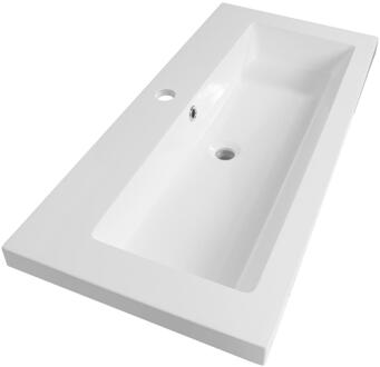 Brauer Solar Medium Wastafel - 100 cm - met 1 Spoelbak en 1 Kraangat - Mineraalmarmer Zijdeglans Wit