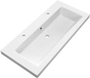 Brauer Solar Medium Wastafel - 100 cm - met 1 Spoelbak en 2 Kraangaten - Mineraalmarmer Mat Wit