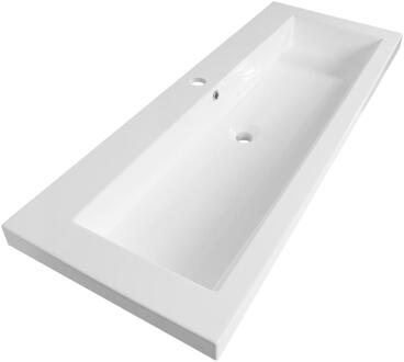 Brauer Solar Medium Wastafel - 120 cm - met 1 Spoelbak en 1 Kraangat - Mineraalmarmer Zijdeglans Wit