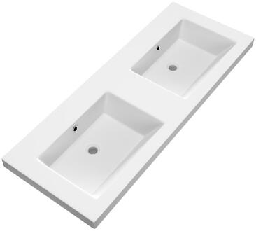 Brauer Solar Medium Wastafel - 120 cm - met 2 Spoelbakken en 0 Kraangaten - Mineraalmarmer Mat Wit