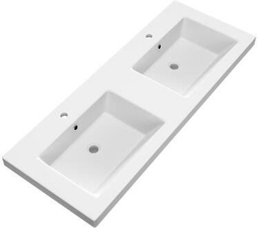 Brauer Solar Medium Wastafel - 120 cm - met 2 Spoelbakken en 2 Kraangaten - Mineraalmarmer Mat Wit