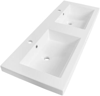 Brauer Solar Medium Wastafel - 120 cm - met 2 Spoelbakken en 2 Kraangaten - Mineraalmarmer Zijdeglans Wit