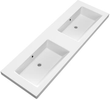 Brauer Solar Medium Wastafel - 140 cm - met 2 Spoelbakken en 0 Kraangaten - Mineraalmarmer Mat Wit