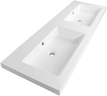 Brauer Solar Medium Wastafel - 140 cm - met 2 Spoelbakken en 0 Kraangaten - Mineraalmarmer Zijdeglans Wit