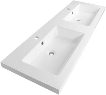 Brauer Solar Medium Wastafel - 140 cm - met 2 Spoelbakken en 2 Kraangaten - Mineraalmarmer Zijdeglans Wit
