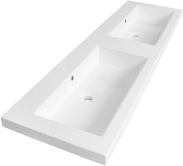 Brauer Solar Medium Wastafel - 160 cm - met 2 Spoelbakken en 0 Kraangaten - Mineraalmarmer Zijdeglans Wit