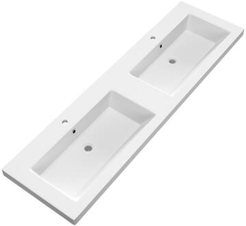 Brauer Solar Medium Wastafel - 160 cm - met 2 Spoelbakken en 2 Kraangaten - Mineraalmarmer Mat Wit