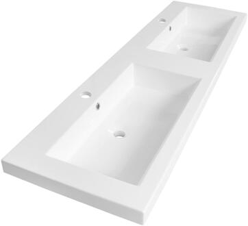 Brauer Solar Medium Wastafel - 160 cm - met 2 Spoelbakken en 2 Kraangaten - Mineraalmarmer Zijdeglans Wit