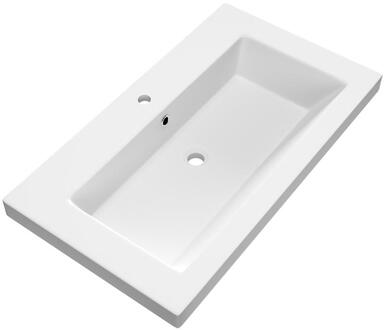 Brauer Solar Medium Wastafel - 80 cm - met 1 Spoelbak en 1 Kraangat - Mineraalmarmer Mat Wit