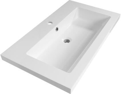 Brauer Solar Medium Wastafel - 80 cm - met 1 Spoelbak en 1 Kraangat - Mineraalmarmer Zijdeglans Wit