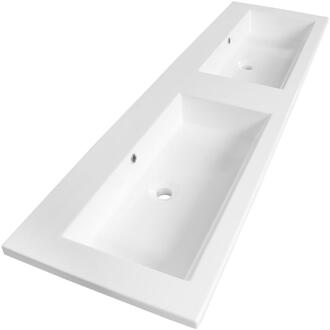 Brauer Solar Slim Wastafel - 160 cm - met 2 Spoelbakken en 0 Kraangaten - Mineraalmarmer Zijdeglans Wit