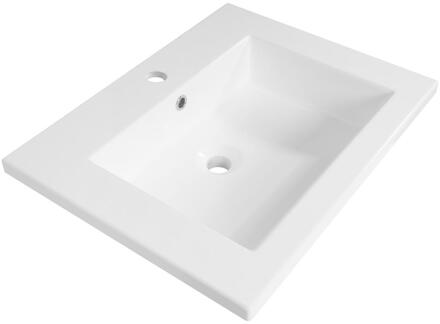 Brauer Solar Slim Wastafel - 60 cm - met 1 Spoelbak en 1 Kraangat - Mineraalmarmer Zijdeglans Wit