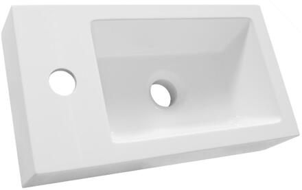 Brauer Solar Thick Opbouw Fontein - 40 cm - met 1 Kraangat - Links/Rechts Plaatsbaar - Mineraalmarmer - Zijdeglans Wit