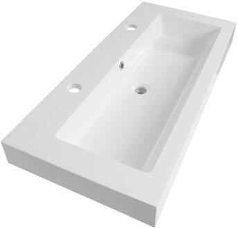 Brauer Solar Thick Wastafel - 100 cm - met 1 Spoelbak en 2 Kraangaten - Mineraalmarmer Zijdeglans Wit