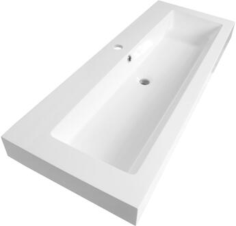 Brauer Solar Thick Wastafel - 120 cm - met 1 Spoelbak en 1 Kraangat - Mineraalmarmer Zijdeglans Wit