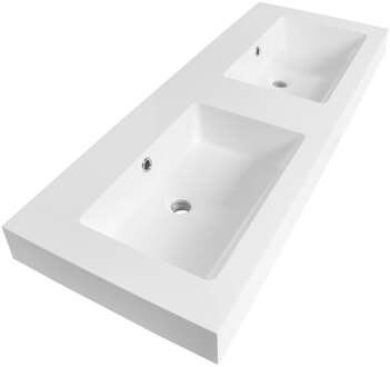Brauer Solar Thick Wastafel - 120 cm - met 2 Spoelbakken en 0 Kraangaten - Mineraalmarmer Zijdeglans Wit