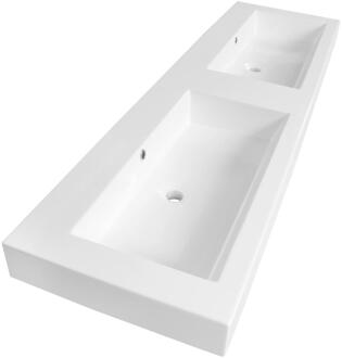 Brauer Solar Thick Wastafel - 160 cm - met 2 Spoelbakken en 2 Kraangaten - Mineraalmarmer Zijdeglans Wit