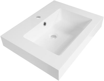 Brauer Solar Thick Wastafel - 60 cm - met 1 Spoelbak en 1 Kraangat - Mineraalmarmer Zijdeglans Wit