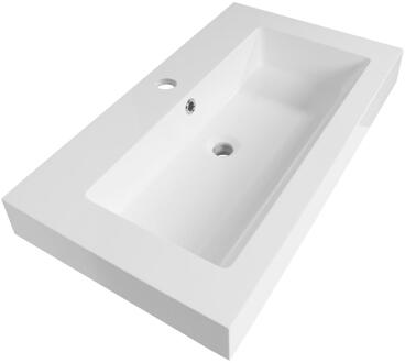 Brauer Solar Thick Wastafel - 80 cm - met 1 Spoelbak en 1 Kraangat - Mineraalmarmer Zijdeglans Wit