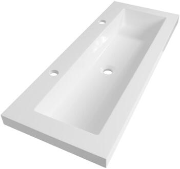 Brauer Spring Wastafel Ondiep - 100 cm - met 1 Spoelbak en 2 Kraangaten - Mineraalmarmer Zijdeglans Wit