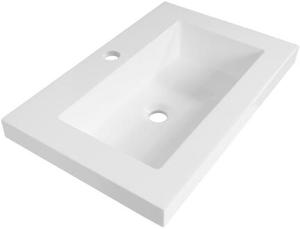 Brauer Spring Wastafel Ondiep - 60 cm - met 1 Spoelbak en 1 Kraangat - Mineraalmarmer Zijdeglans Wit