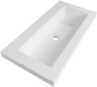 Brauer Spring Wastafel Ondiep - 80 cm - met 1 Spoelbak en 0 Kraangaten - Mineraalmarmer Zijdeglans Wit