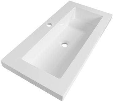 Brauer Spring Wastafel Ondiep - 80 cm - met 1 Spoelbak en 1 Kraangat - Mineraalmarmer Zijdeglans Wit