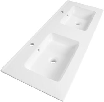 Brauer Starfall Wastafel - 120 cm - met 2 Spoelbakken en 2 Kraangaten - Keramiek Hoogglans Wit