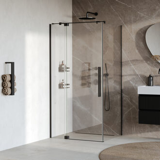 Brauer Stellar Douchecabine - 100x100x200cm - draaideur - glascoating - omkeerbaar - helder glas - mat zwart GS-SRC1H100100200MZ Zwart mat