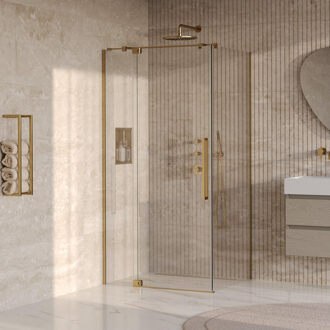 Brauer Stellar Douchecabine - 100x80x200cm - draaideur - glascoating - omkeerbaar - helder glas - geborsteld goud PVD GS-SRC1H10080200GG Goud geborsteld