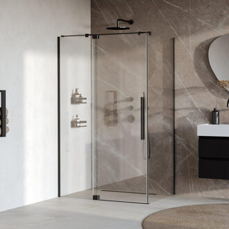 Brauer Stellar Douchecabine - 120x90x200cm - draaideur - glascoating - omkeerbaar - helder glas - mat zwart GS-SRC1H12090200MZ Zwart mat