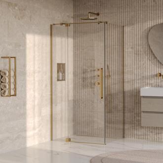 Brauer Stellar - Douchecabine met Draaideur - Helder Glas - 100x100x200 cm - Omkeerbaar - incl. Glascoating - PVD Goud Geborsteld