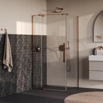 Brauer Stellar - Douchecabine met Draaideur - Helder Glas - 100x100x200 cm - Omkeerbaar - incl. Glascoating - PVD Koper Geborsteld