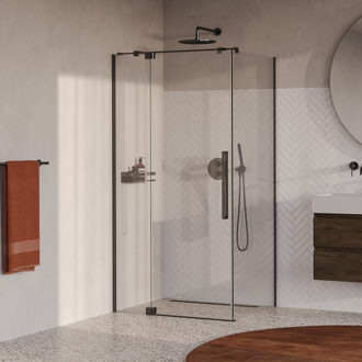 Brauer Stellar douchecabine met draaideur helder glas 100x80x200 omkeerbaar incl. glascoating PVD gunmetal geborsteld