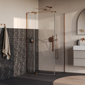 Brauer Stellar douchecabine met draaideur helder glas 100x90x200 omkeerbaar incl. glascoating PVD koper geborsteld