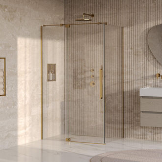 Brauer Stellar douchecabine met draaideur helder glas 120x80x200 omkeerbaar incl. glascoating PVD goud geborsteld