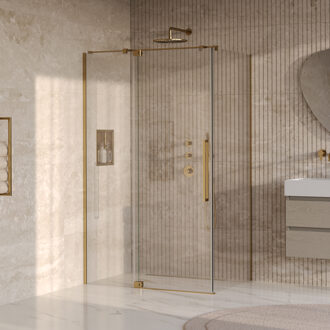 Brauer Stellar douchecabine met draaideur helder glas 120x80x200 omkeerbaar incl. glascoating PVD goud geborsteld