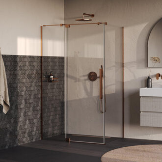 Brauer Stellar douchecabine met draaideur helder glas 120x90x200 omkeerbaar incl. glascoating PVD koper geborsteld