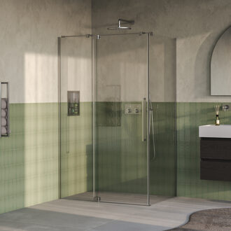 Brauer Stellar douchecabine met draaideur helder glas 120x90x200 omkeerbaar incl. glascoating PVD RVS-kleurig geborsteld