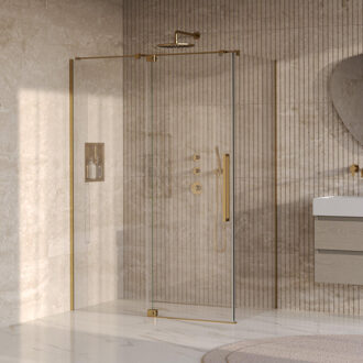 Brauer Stellar douchecabine met draaideur helder glas 140x100x200 omkeerbaar incl. glascoating PVD goud geborsteld