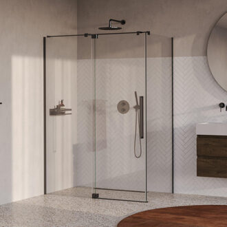 Brauer Stellar douchecabine met draaideur helder glas 140x100x200 omkeerbaar incl. glascoating PVD gunmetal geborsteld