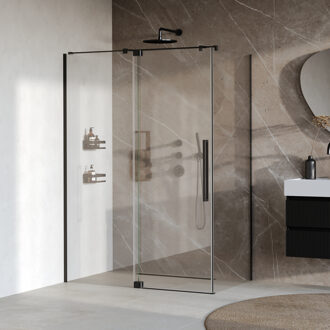 Brauer Stellar douchecabine met draaideur helder glas 140x90x200 omkeerbaar incl. glascoating mat zwart